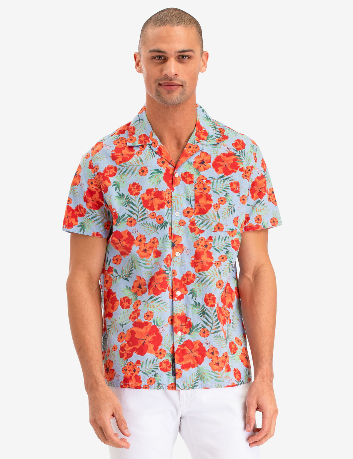 Floral Print Short Sleeve Camp Shirt for Men