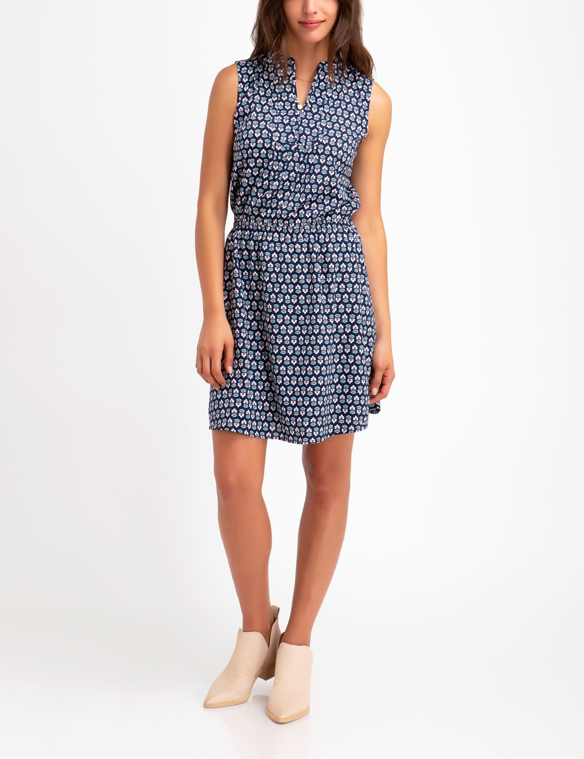 Floral Print Sleeveless V-Neck Dress - Polyester Summer Dress