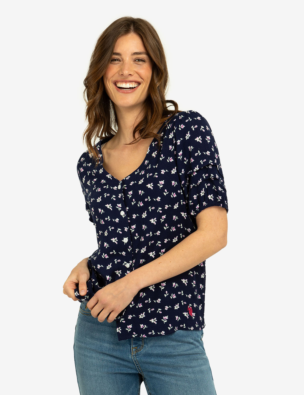 Floral Print Puff Sleeve Blouse - Women's Elegant Top