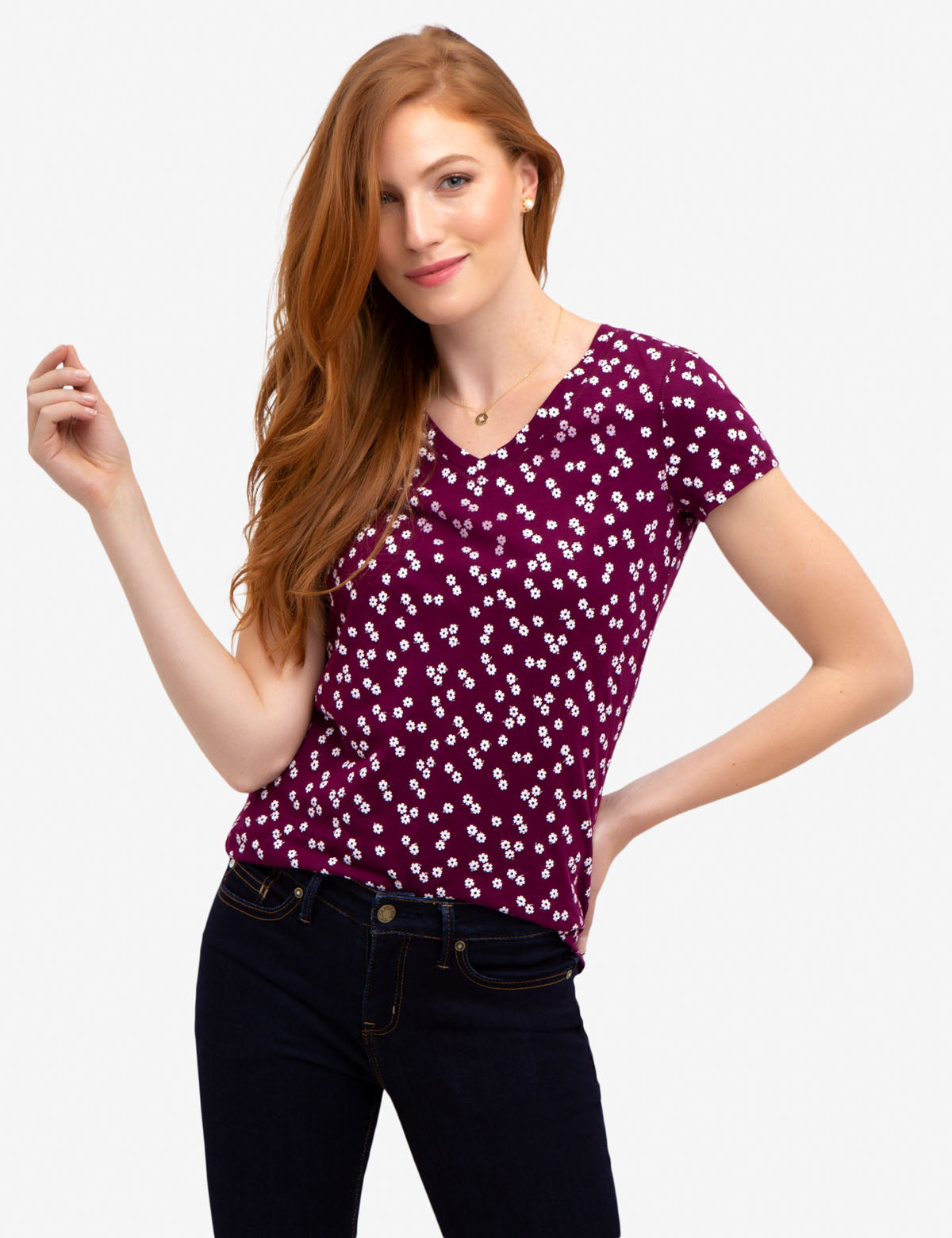 Floral Printed Cotton T-Shirt with Stretch - Women's Casual Tee