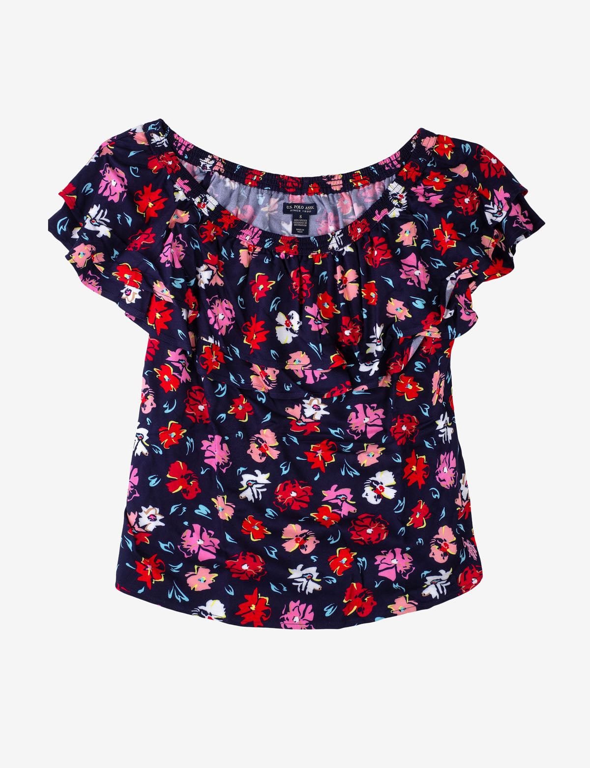 Floral Ruffle Peasant Top with Cap Sleeves
