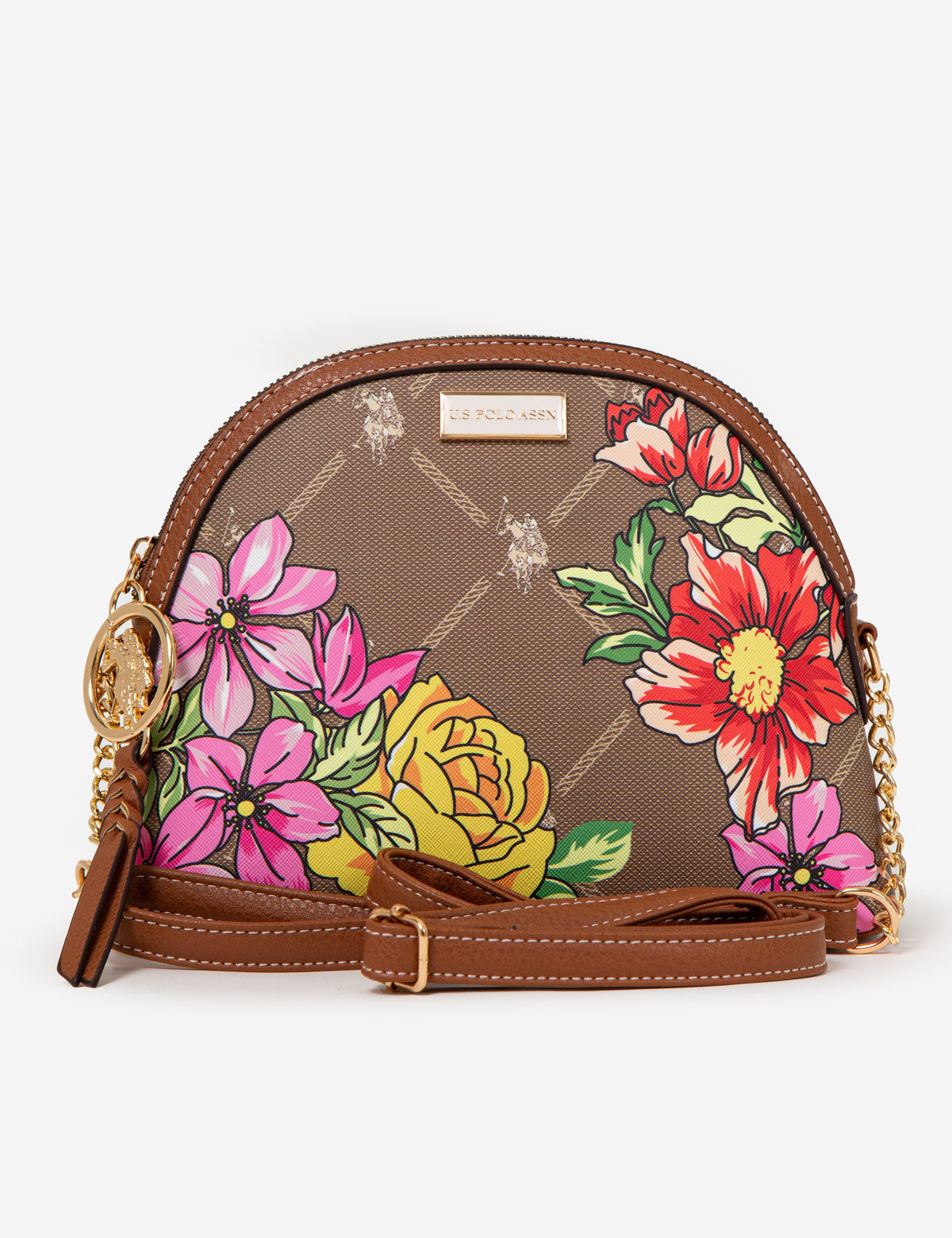 Floral Print Crossbody Bag with Zip Closure & USPA Logo