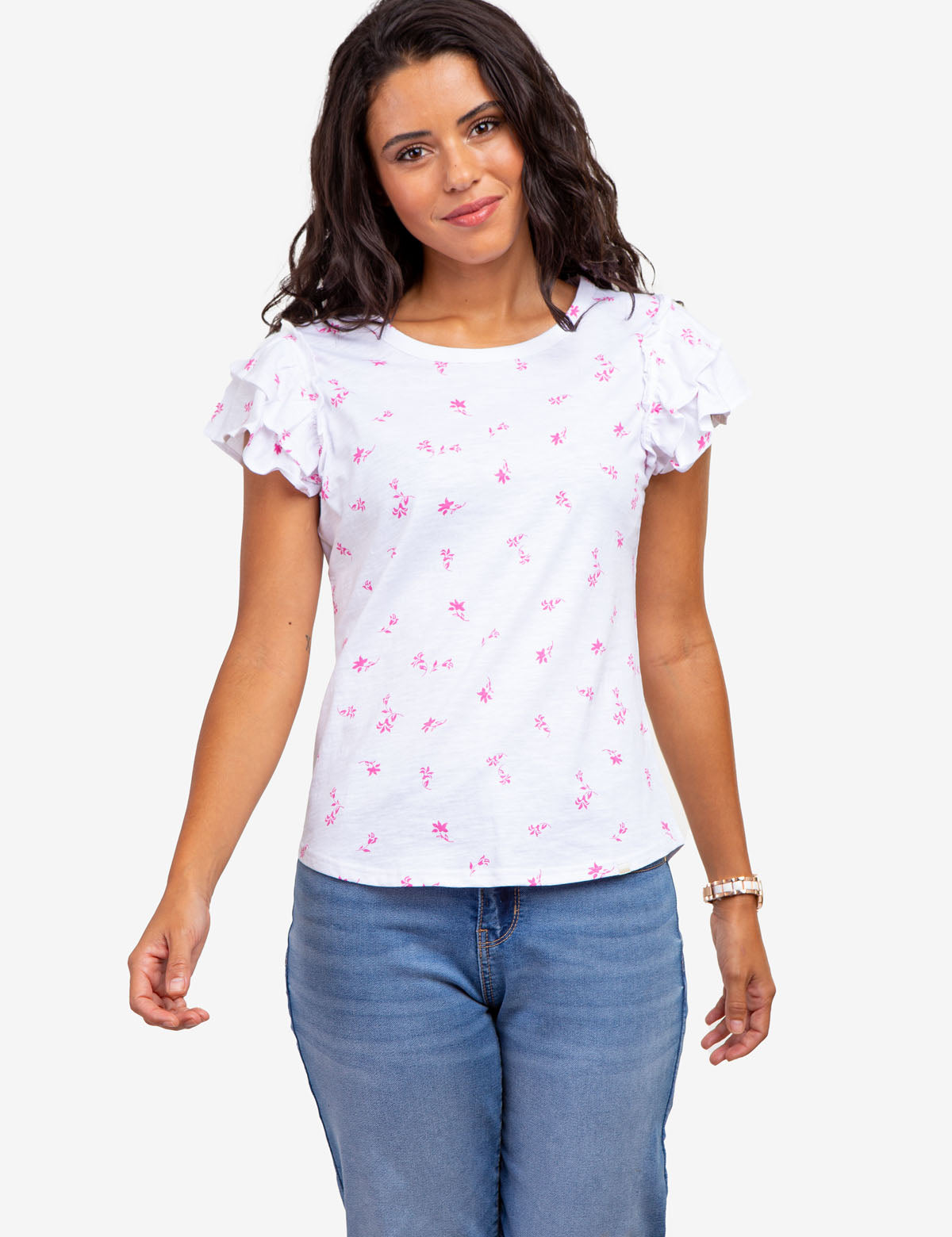 Flutter Sleeve Printed T-Shirt for Women - Stylish & Comfortable