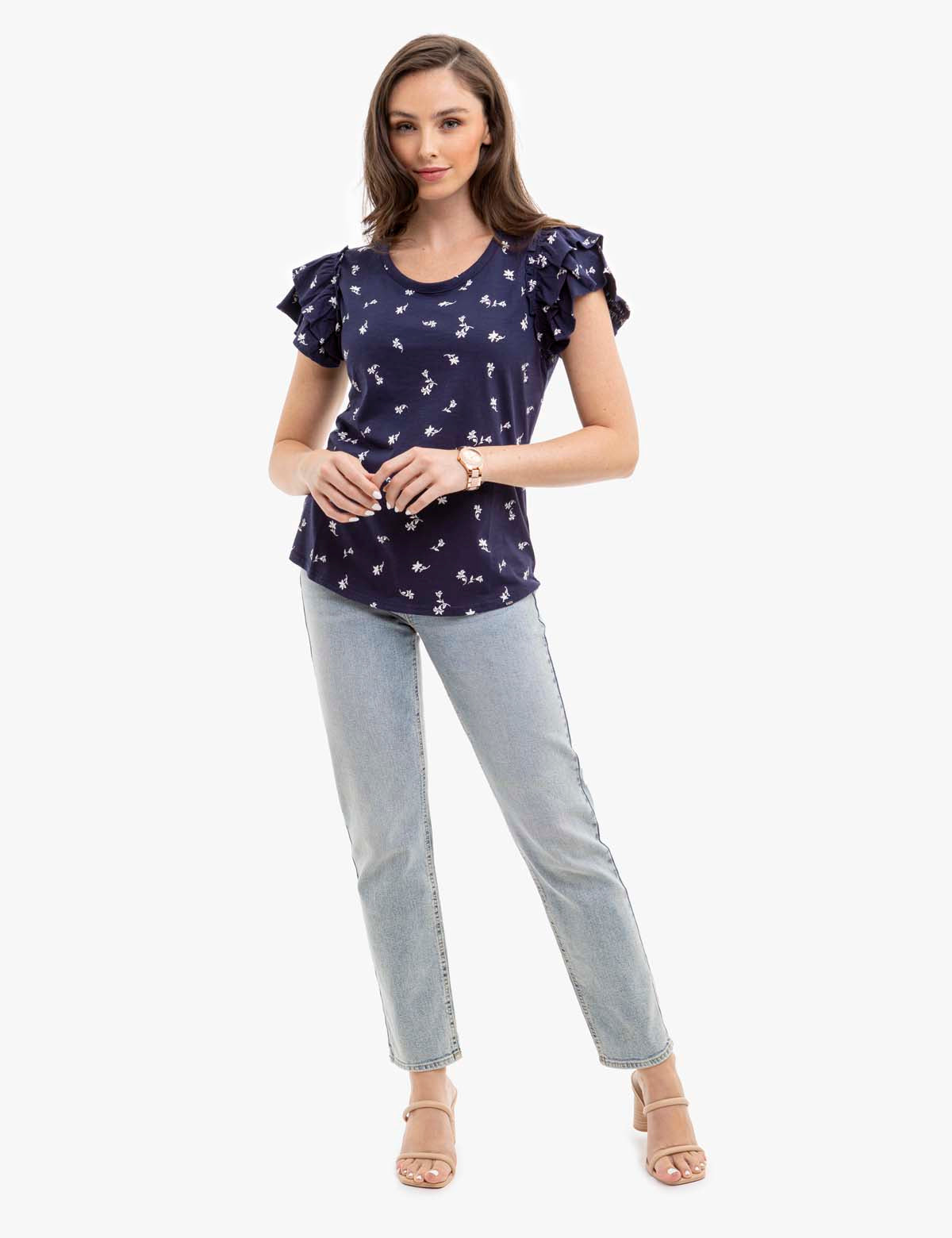 Flutter Sleeve Printed T-Shirt for Women - Stylish & Comfortable
