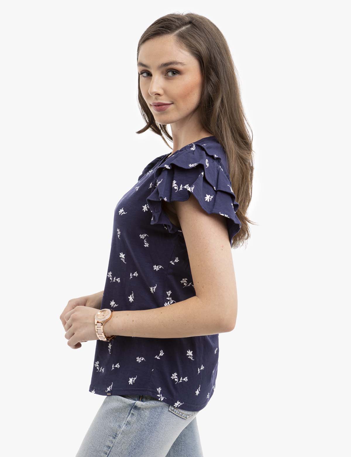Flutter Sleeve Printed T-Shirt for Women - Stylish & Comfortable
