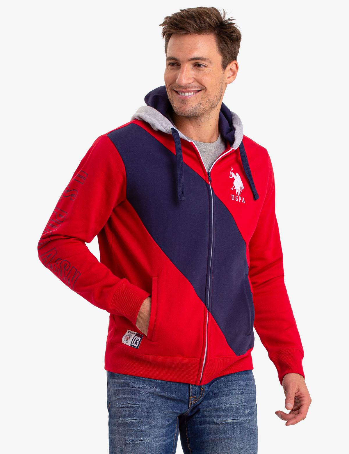 Frech Terry Colorblock Zip Hoodie with Contrast Hood