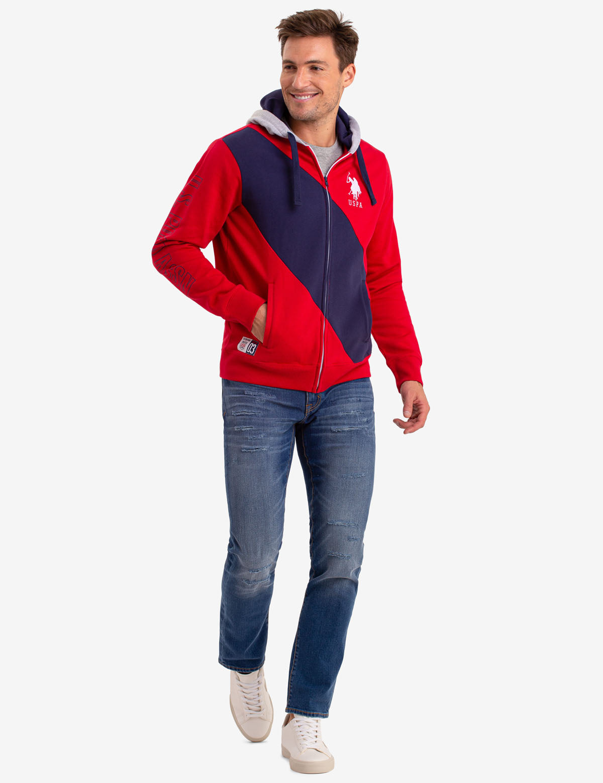 Frech Terry Colorblock Zip Hoodie with Contrast Hood