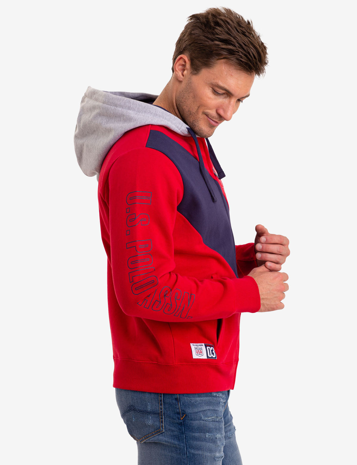 Frech Terry Colorblock Zip Hoodie with Contrast Hood