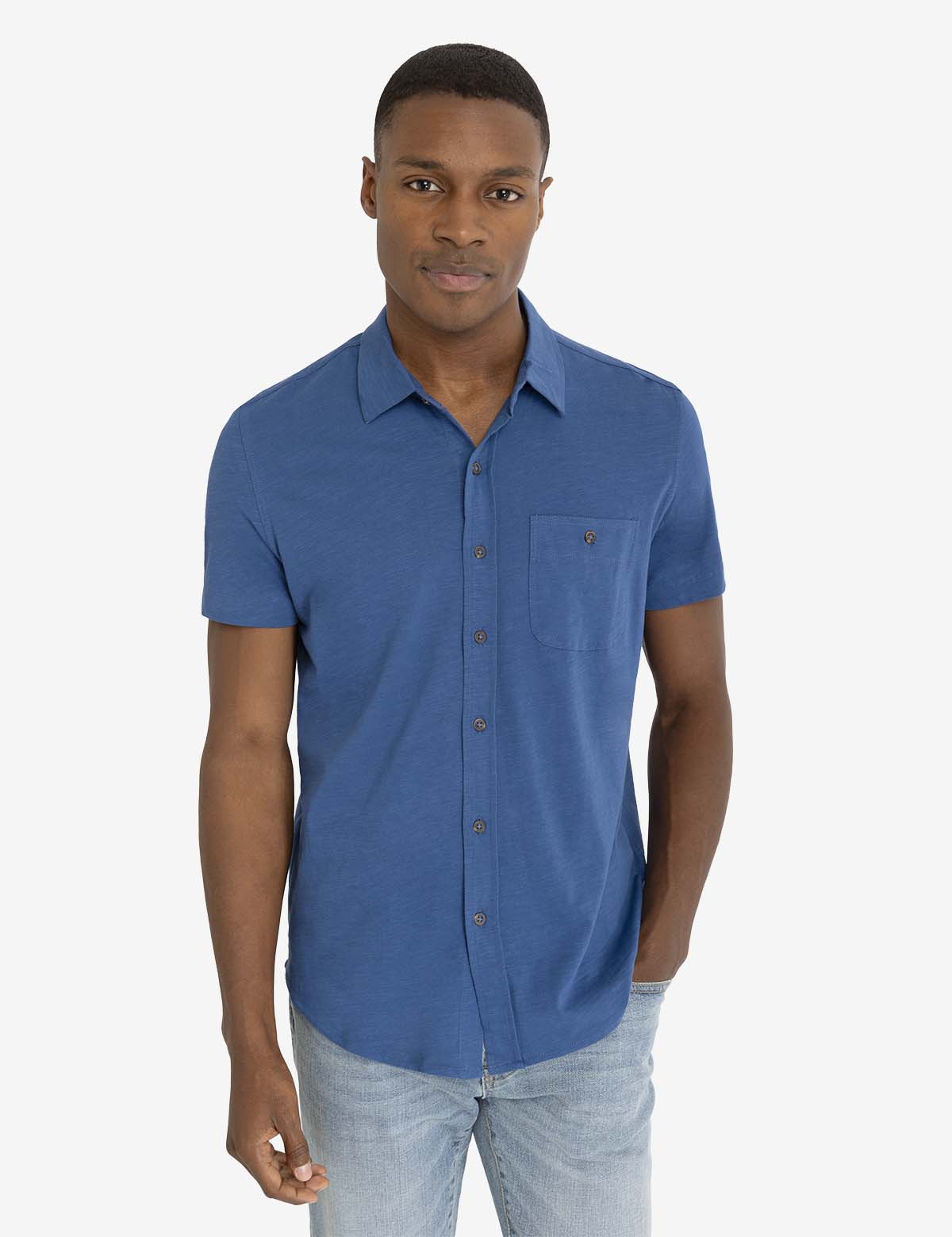 Men's Slub Jersey Shirt - Full Placket Casual Wear