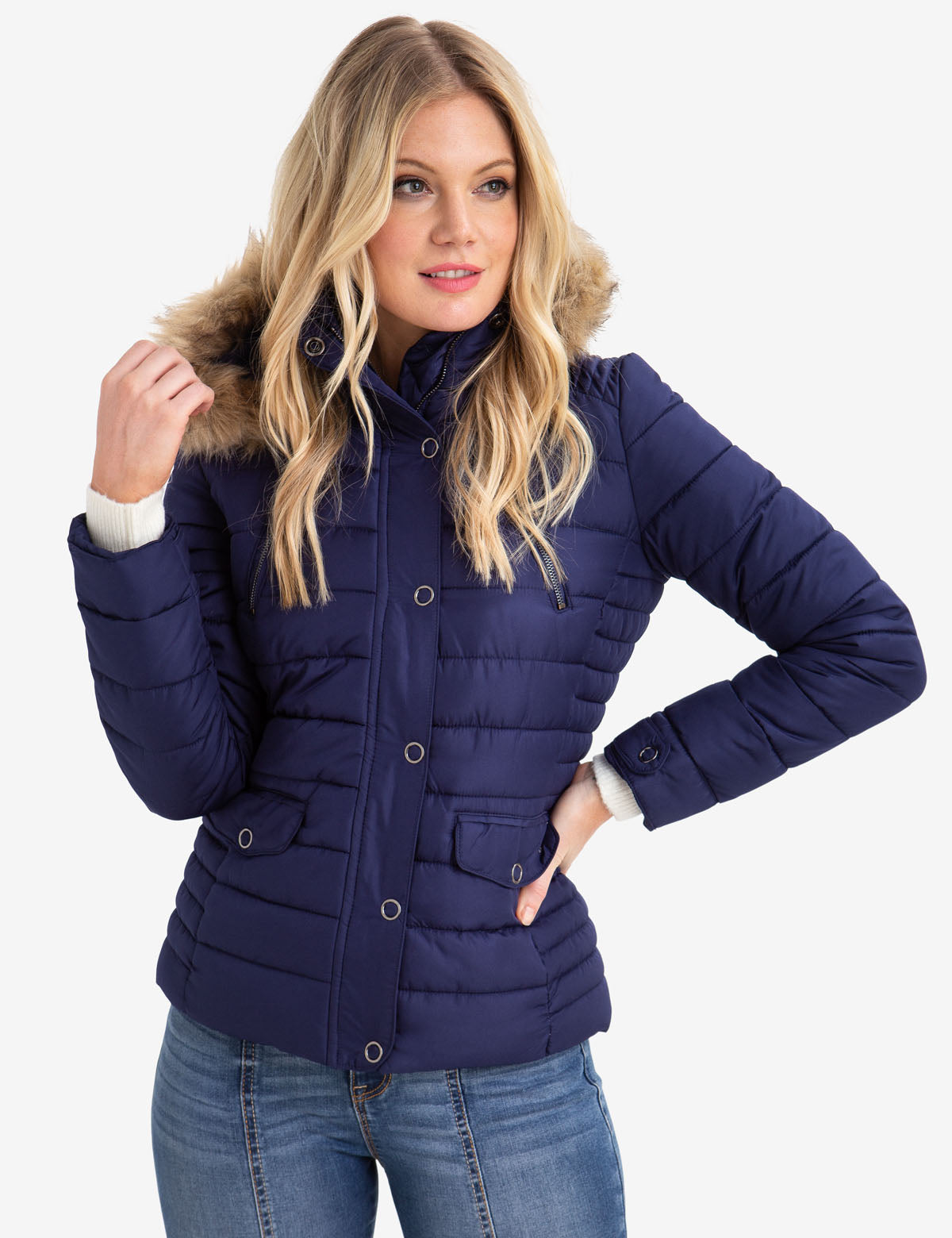 Faux Fur Hooded Puffer Jacket for Women - Winter Coat