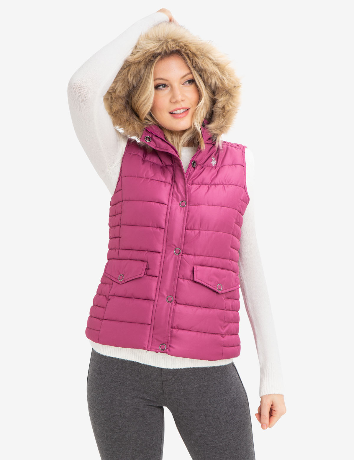 Fur Hooded Vest with Removable Lined Hood