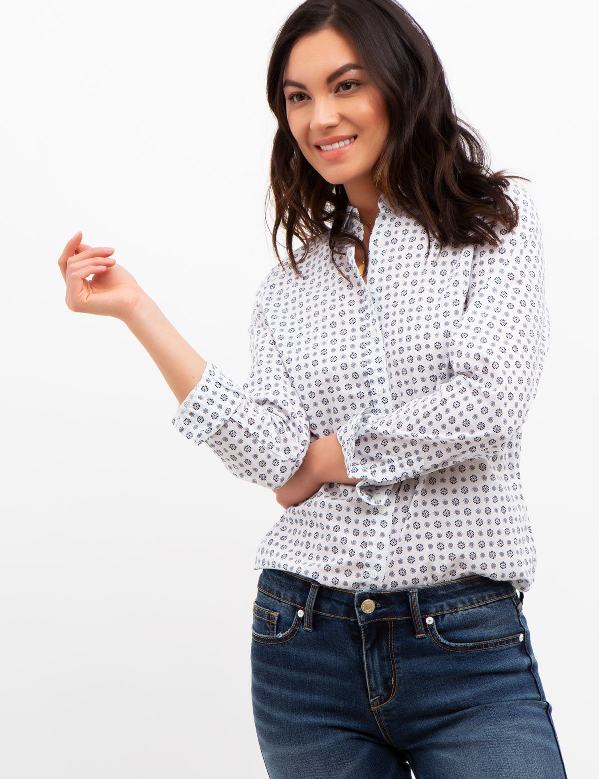 Floral Print Cotton Button-Up Top for Women