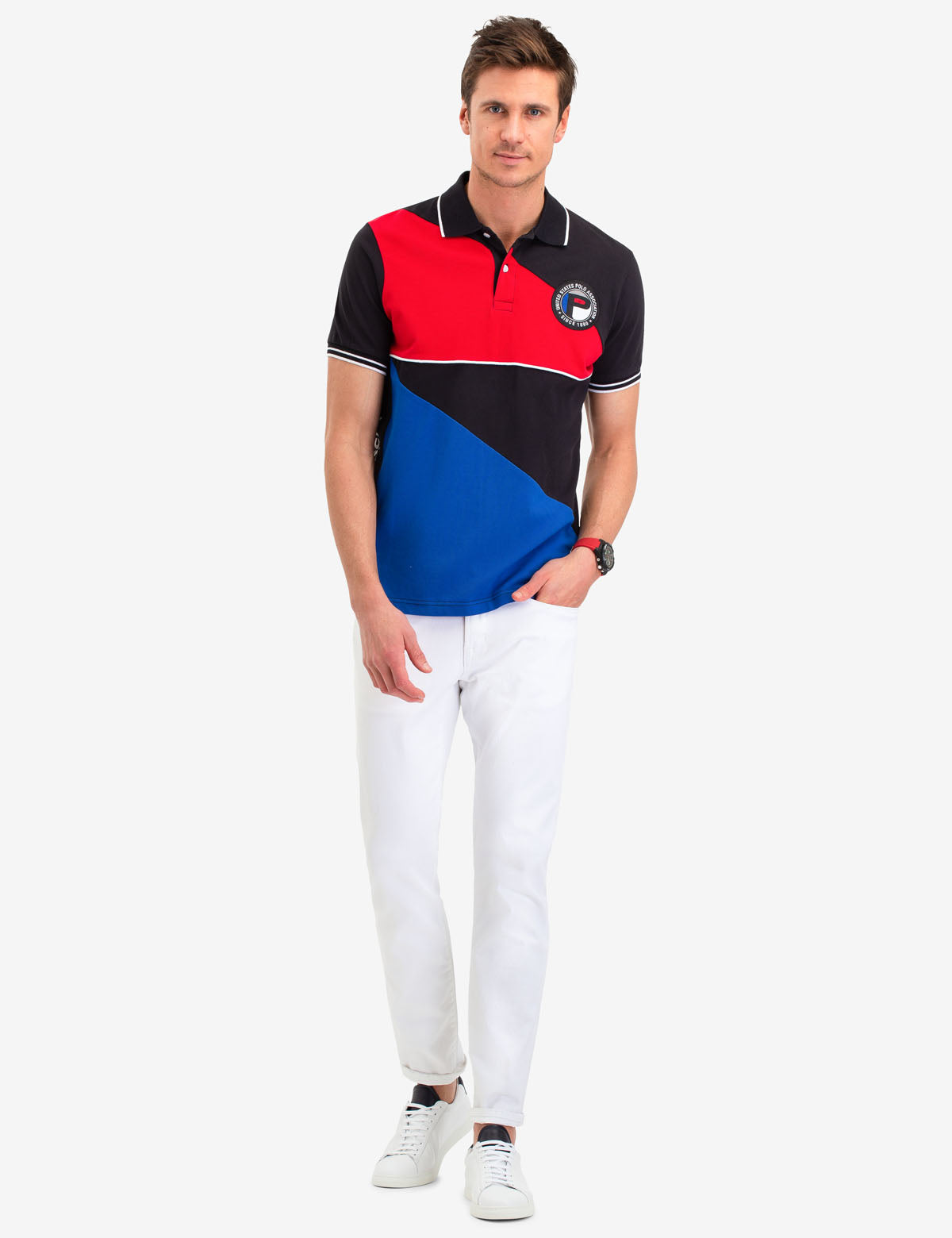 U.S. Polo Assn. Geometric Colorblock Polo Shirt for Men