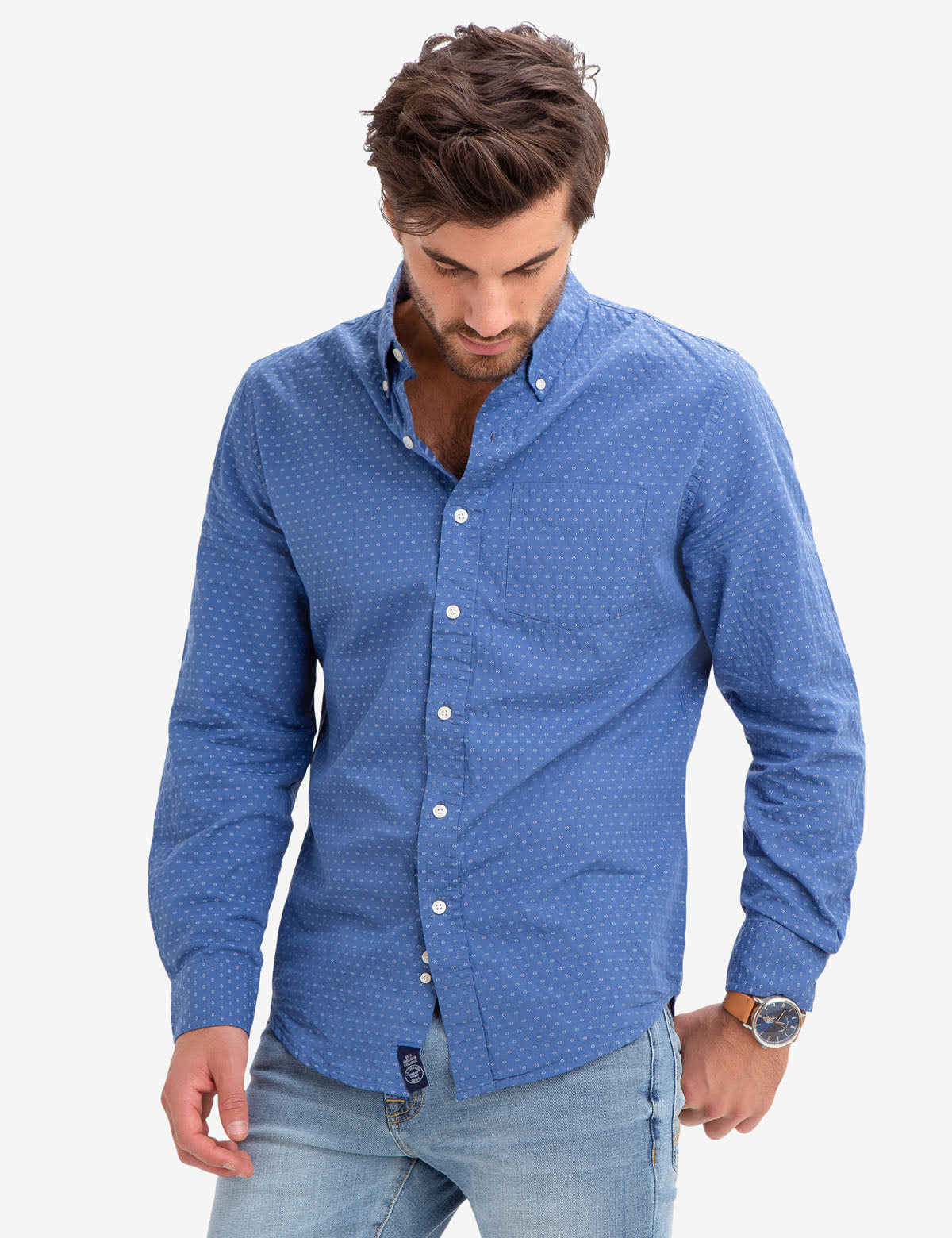 Geometric Print Cotton Shirt for Men - Stylish Woven Top