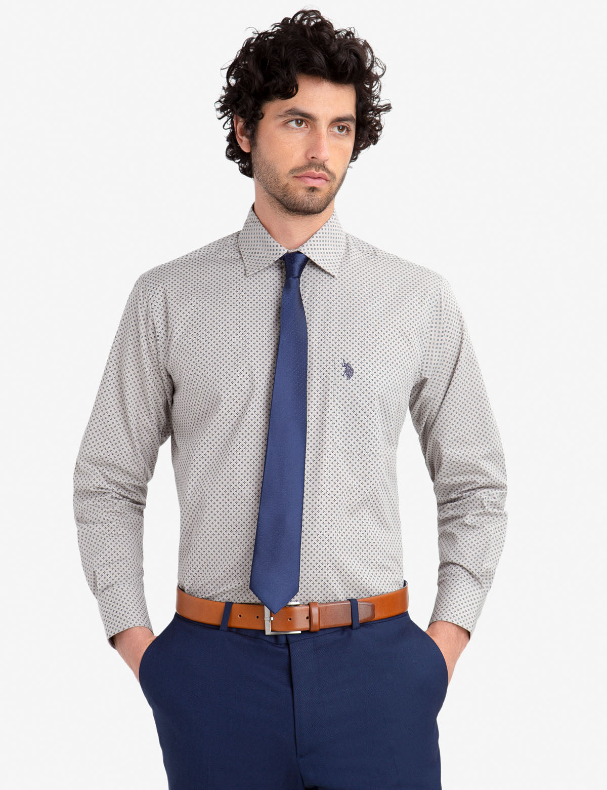 Geometric Print Button-Up Dress Shirt - Regular Fit