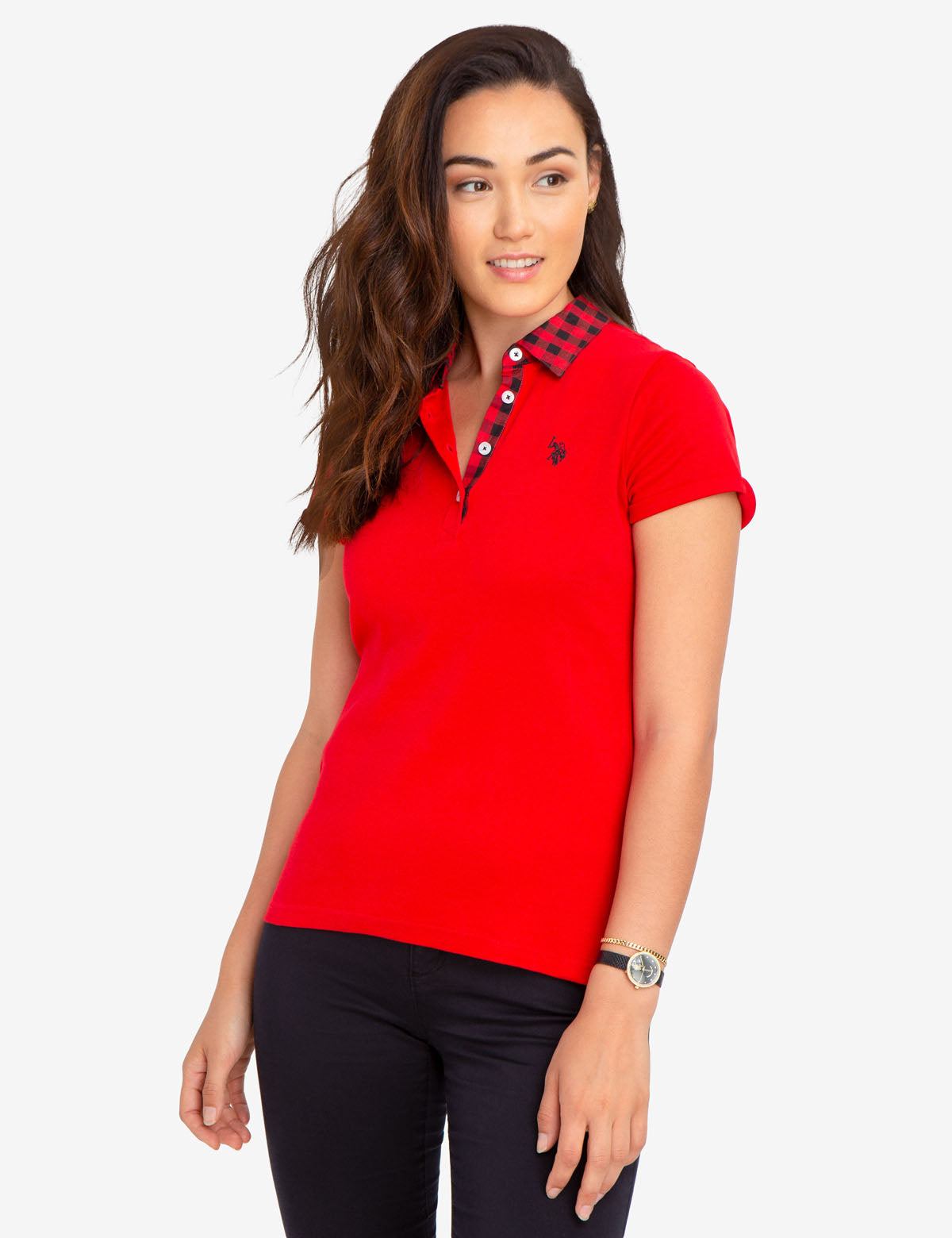 Men's Gingham Collared Shirt with Embroidered Logo - 100% Cotton