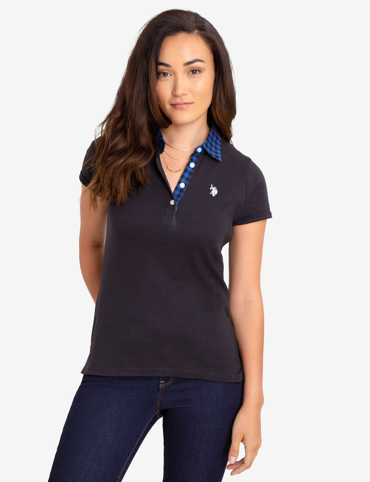 Men's Gingham Collared Shirt with Embroidered Logo - 100% Cotton