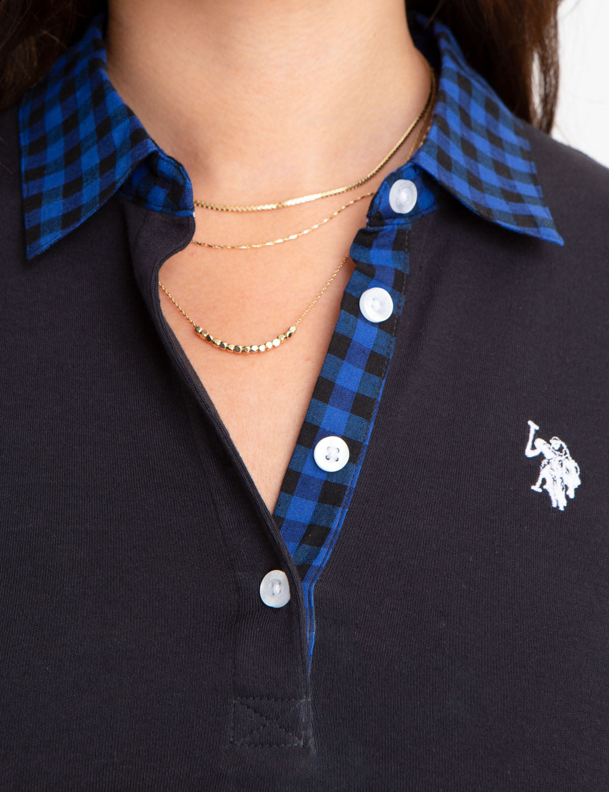 Men's Gingham Collared Shirt with Embroidered Logo - 100% Cotton
