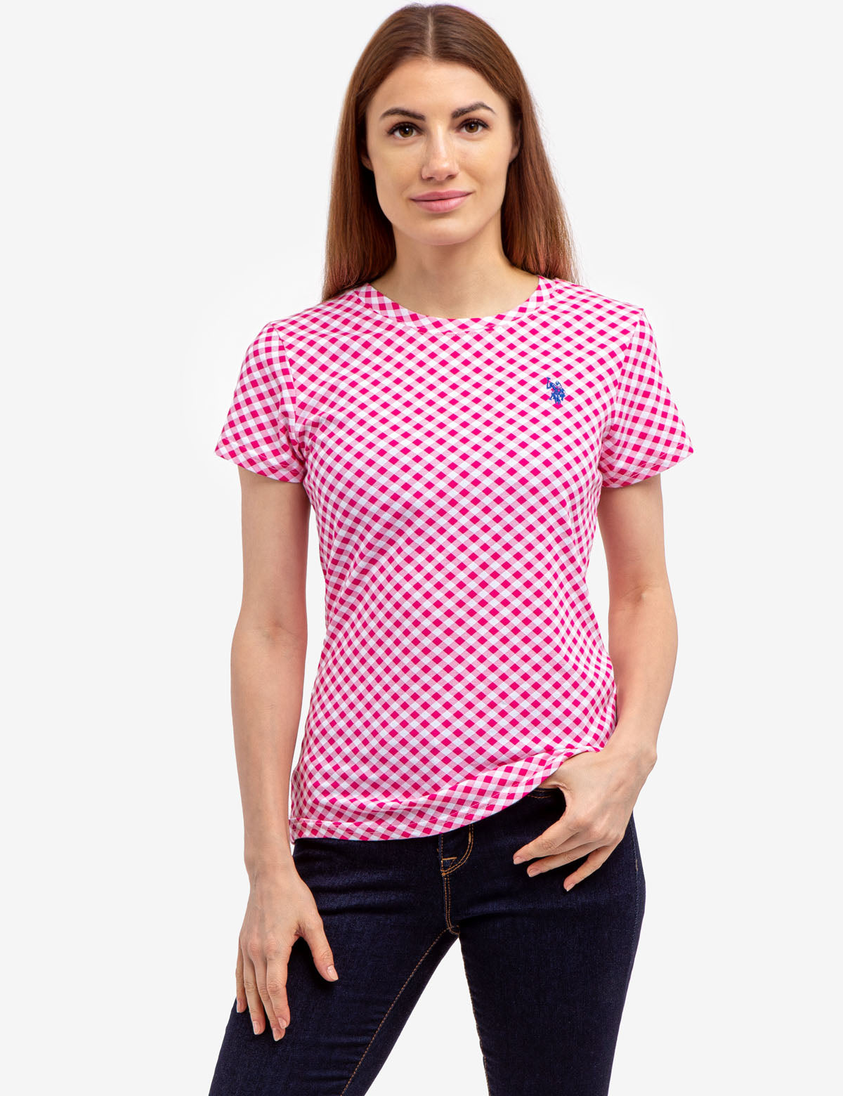Gingham Print Crew Neck T-Shirt for Men & Women
