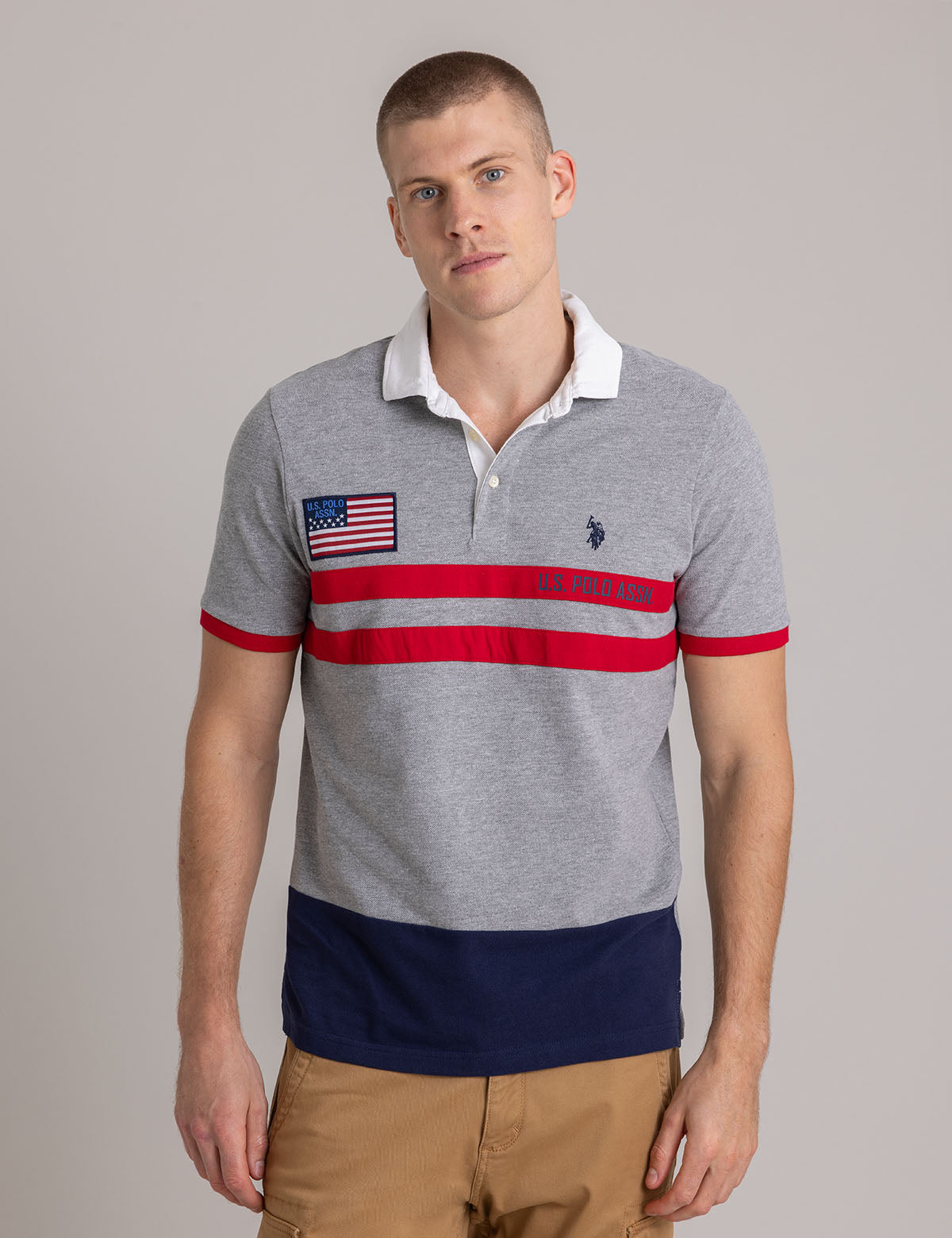 Colorblock Pique Polo Shirt with Twill Collar - Men's Casual Top