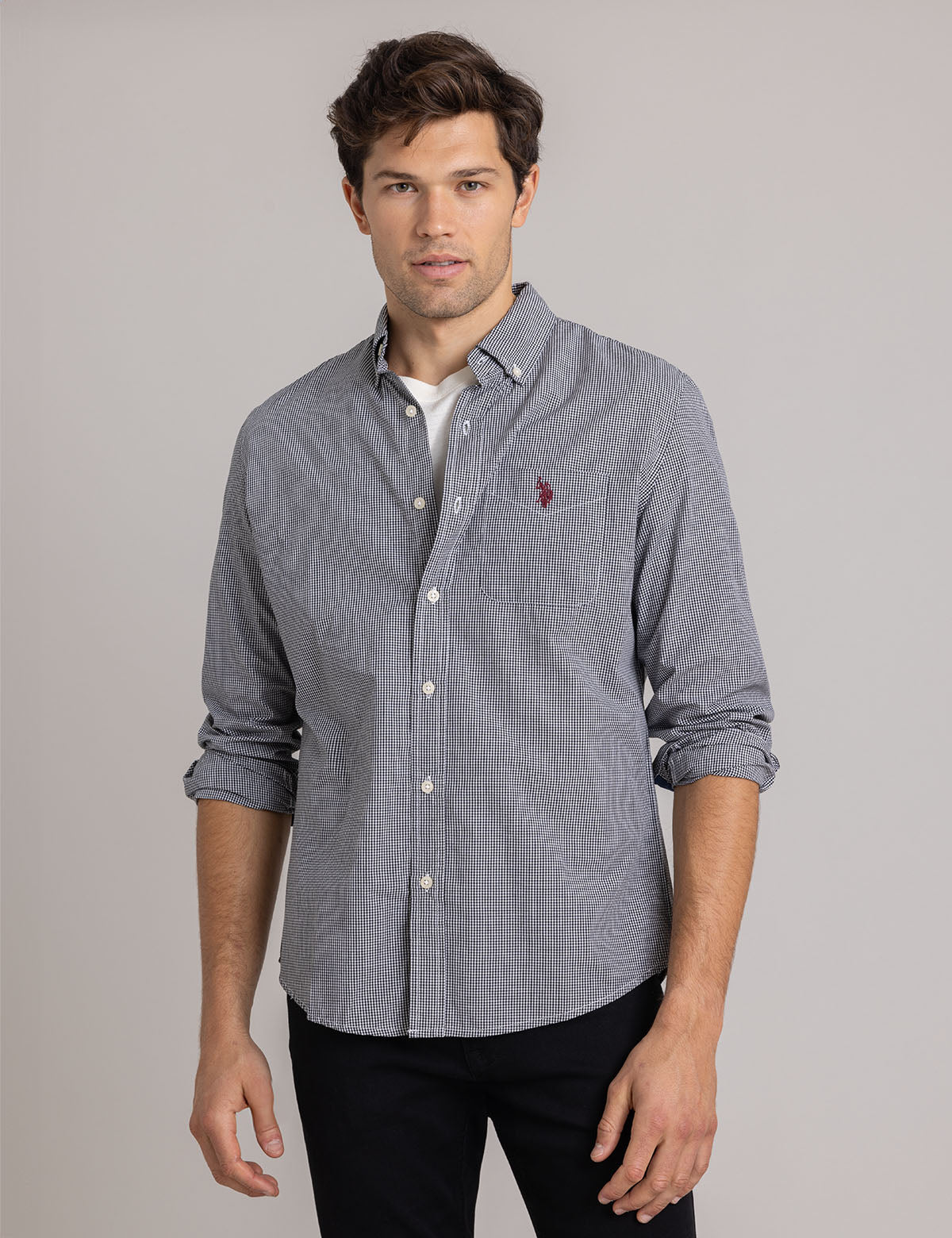 Men's Gingham Poplin Long Sleeve Shirt – Classic Casual Style