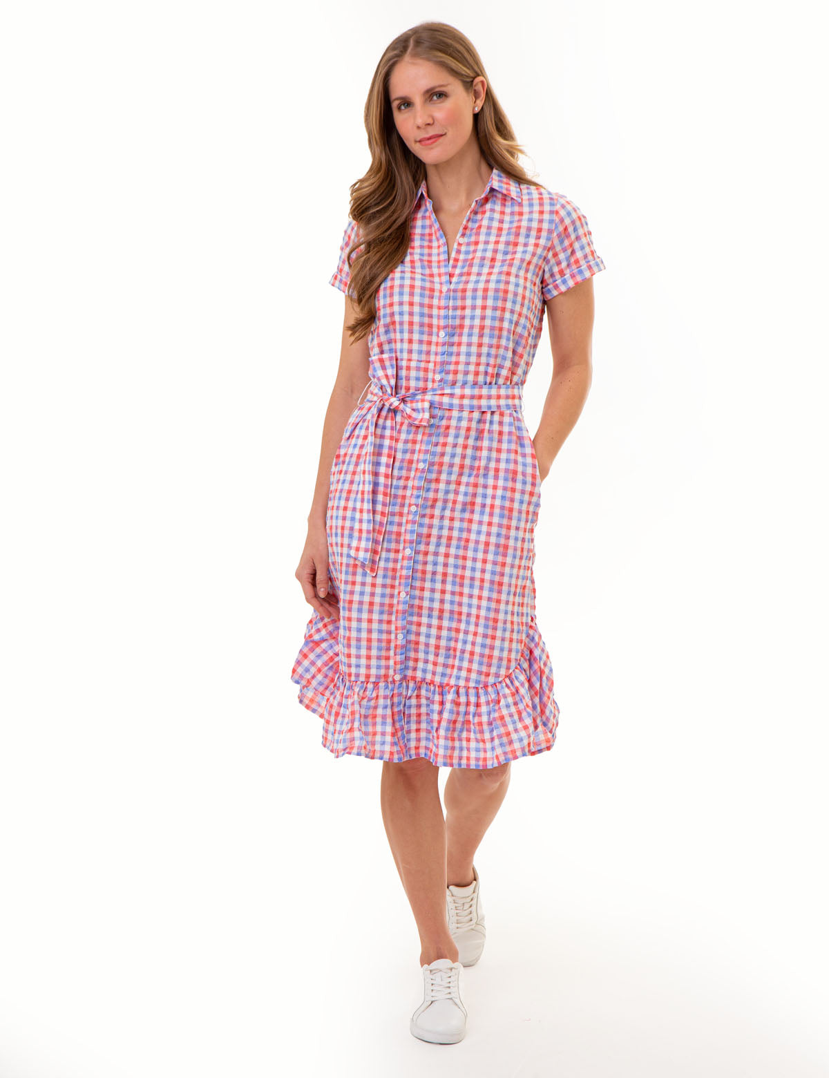 Gingham Dress with Ruffle Hem - Stylish & Feminine