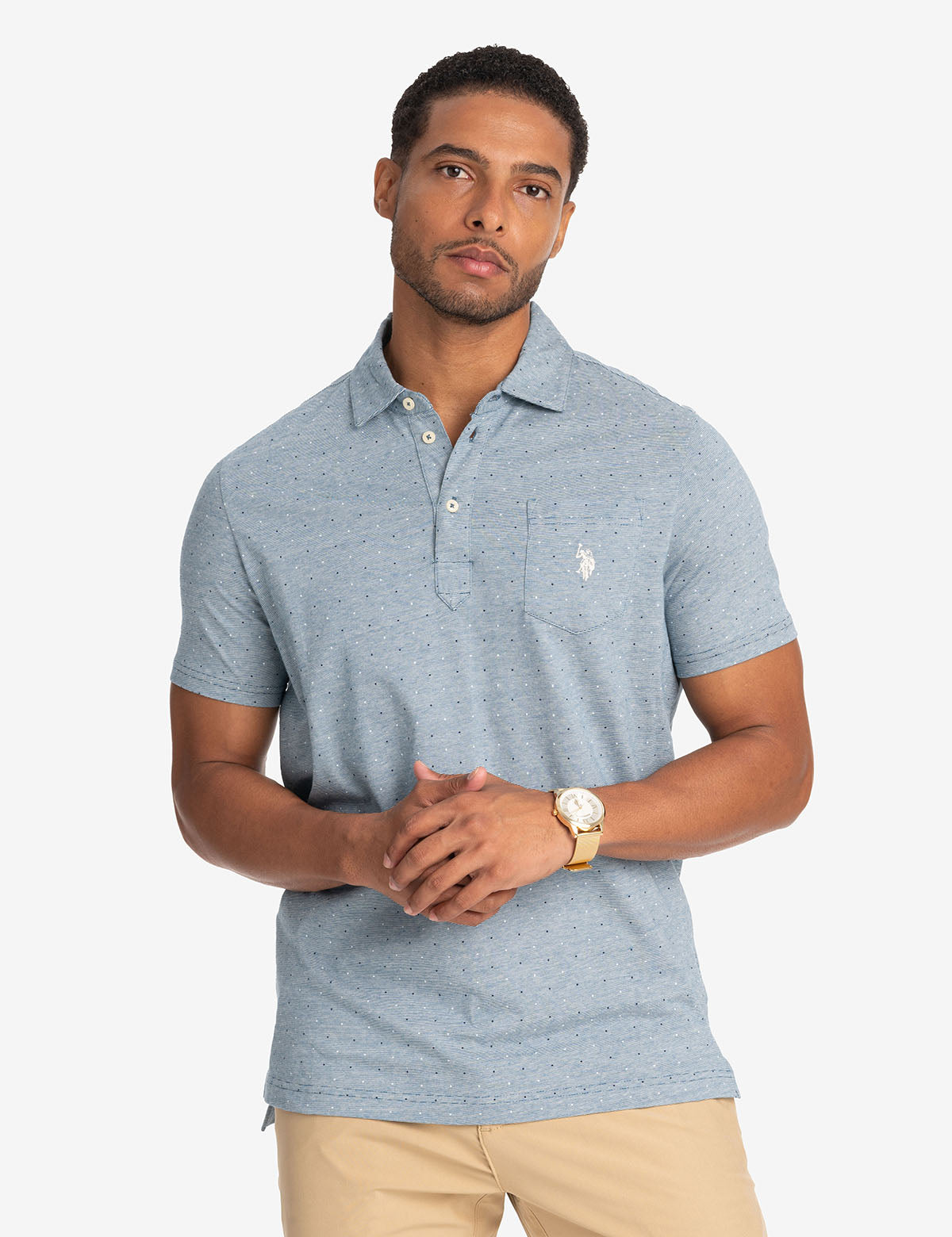 Men's Striped Polo Shirt - Printed End-on-End Design