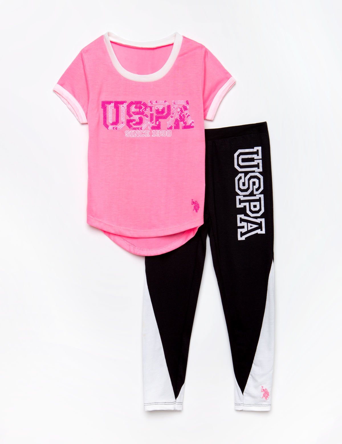 USPA Girls 2-Piece Set: Sequined Tee & Leggings