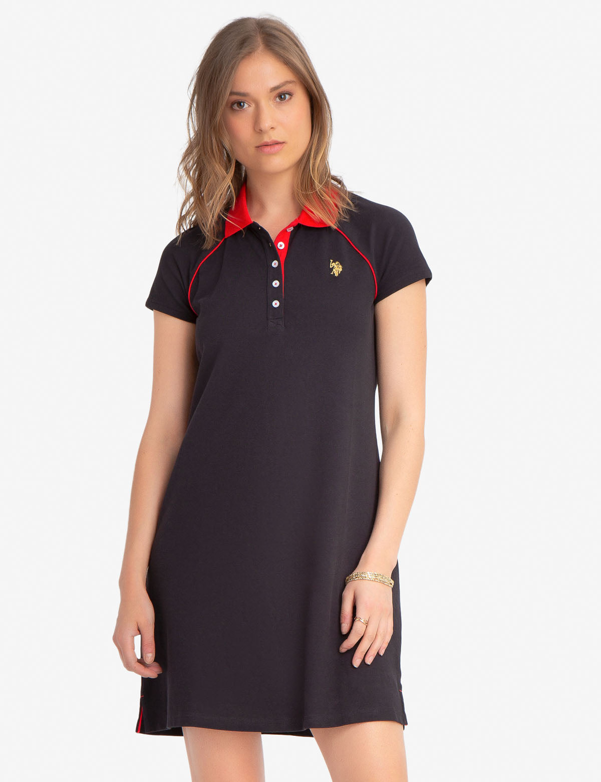 Gold Logo Polo Dress for Women - Cotton Blend Embroidered Casual Dress