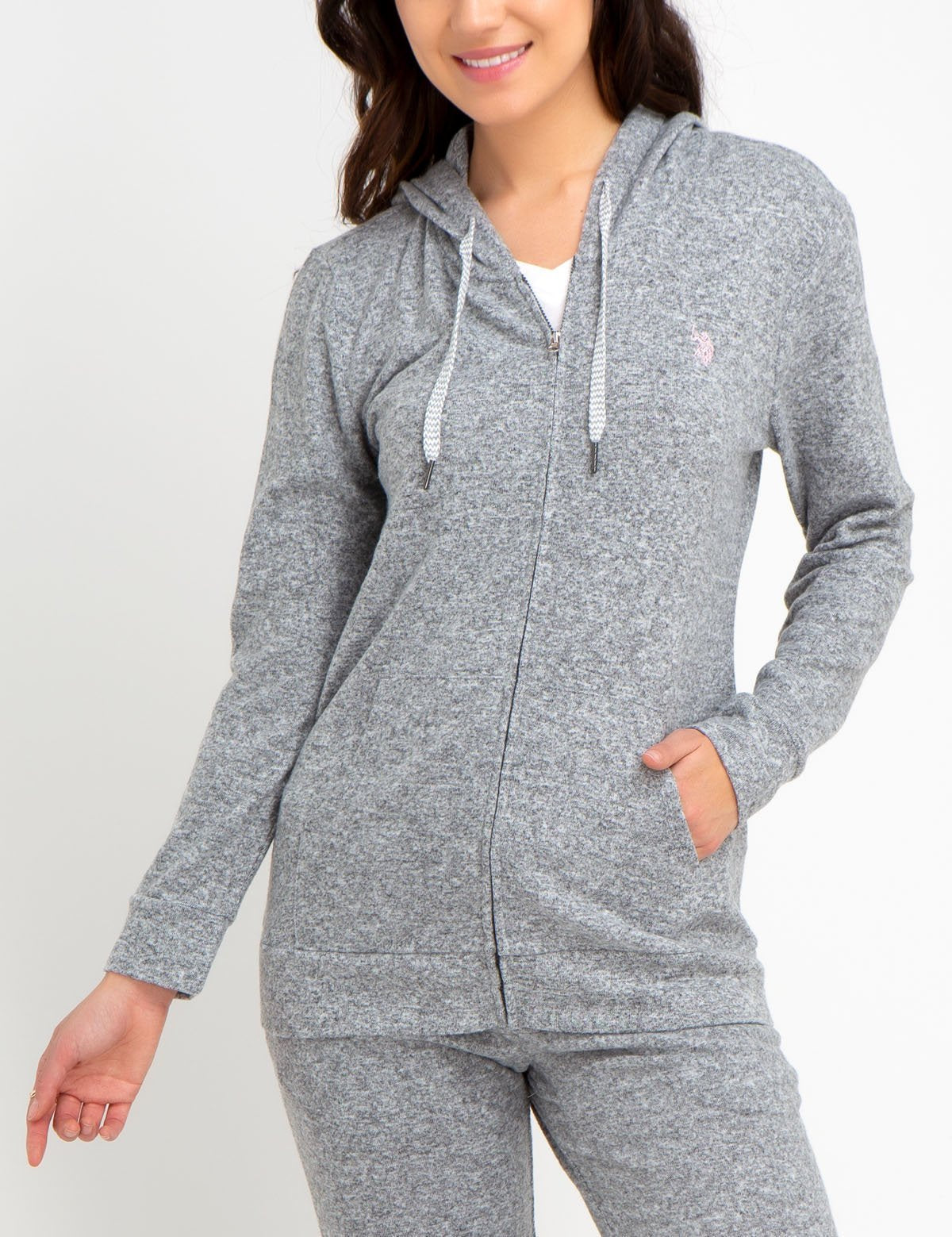 Hacci Embroidered Logo Zip Up Hoodie - Casual Pullover with Drawstrings