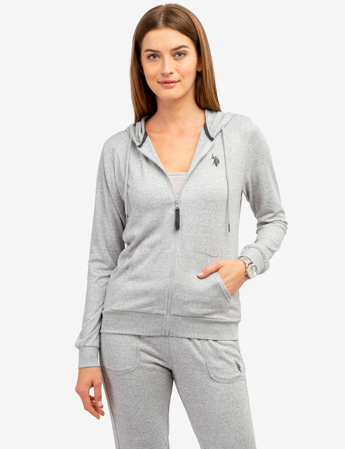 Hacci Hooded Zip-Up Jacket with Side Pockets