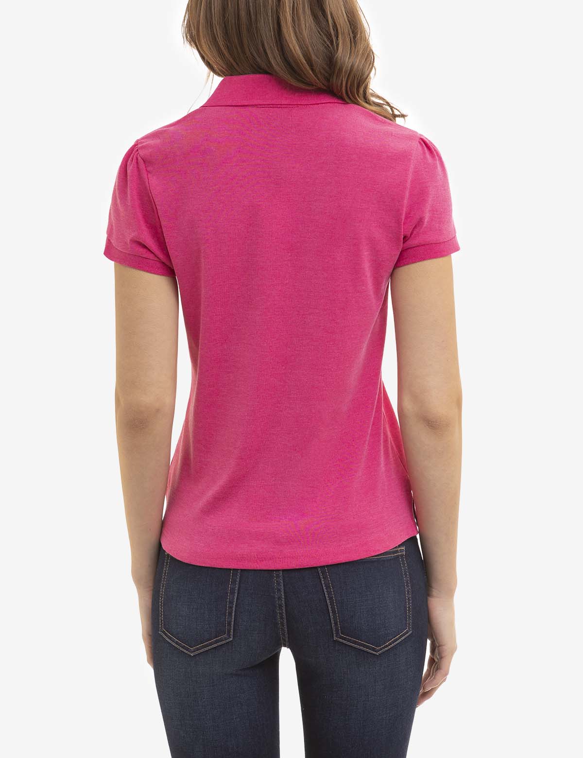 Women's Heather Polo Shirt with Half Zip & Puff Sleeves