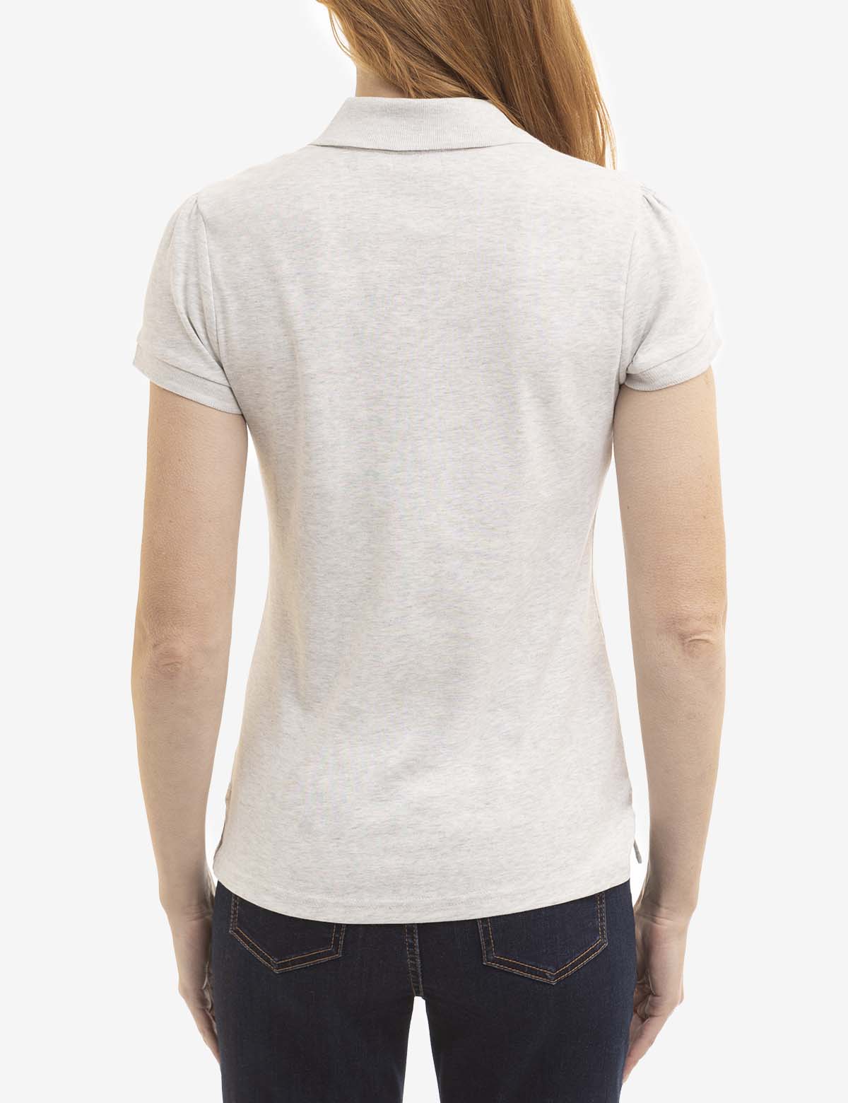 Women's Heather Polo Shirt with Half Zip & Puff Sleeves