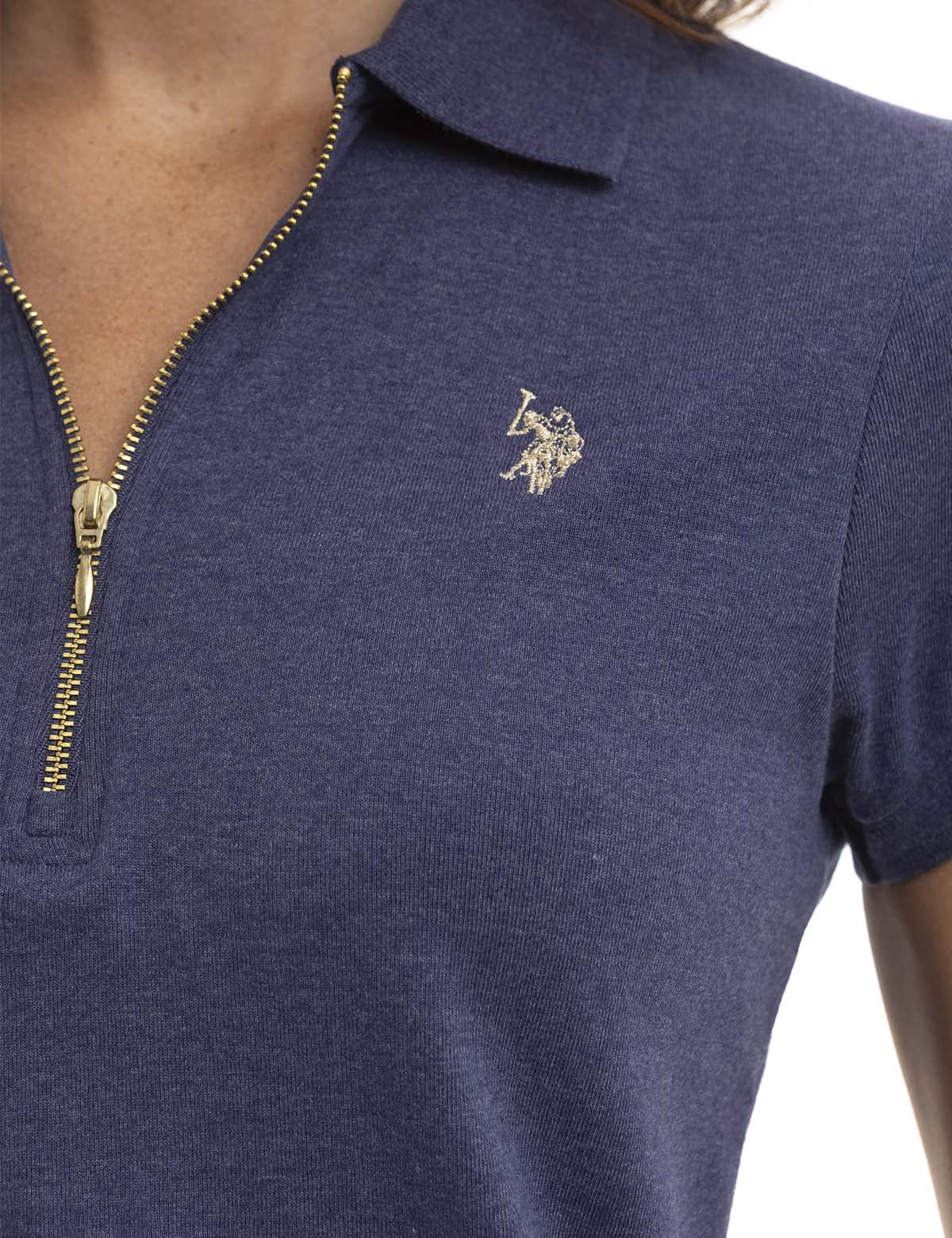 Women's Heather Polo Shirt with Half Zip & Puff Sleeves