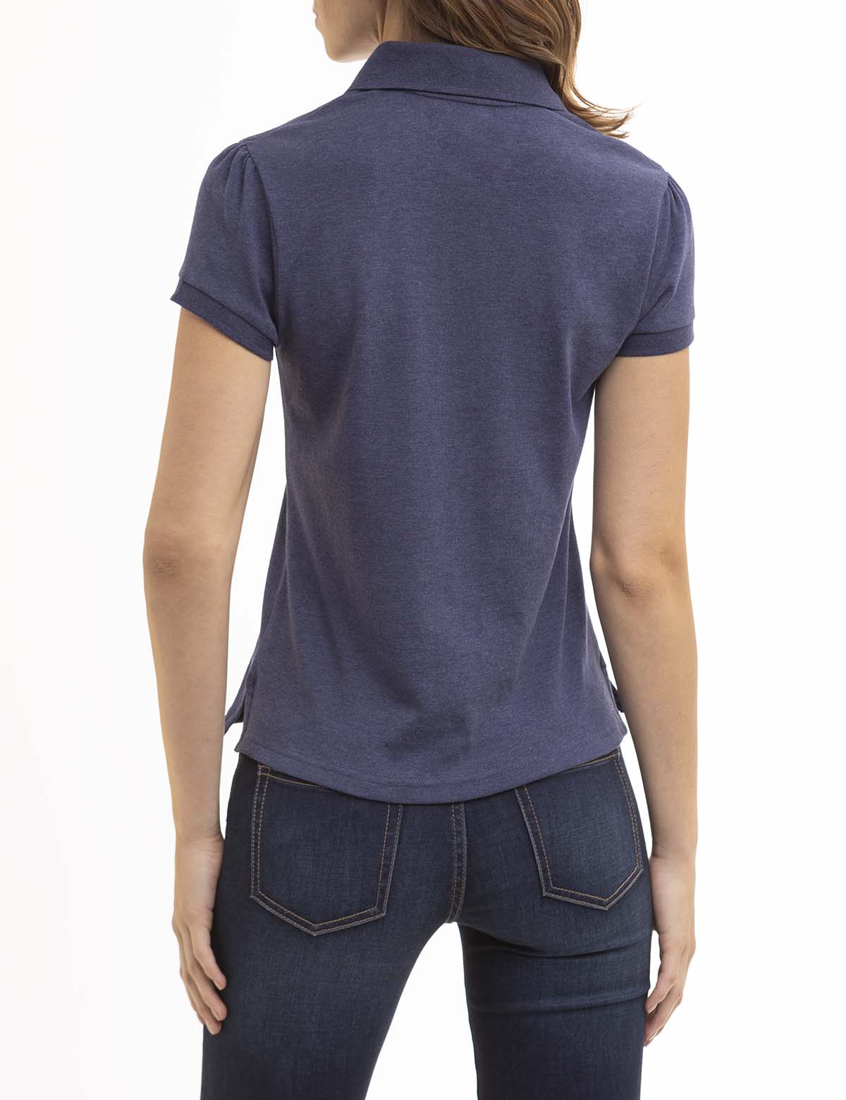 Women's Heather Polo Shirt with Half Zip & Puff Sleeves