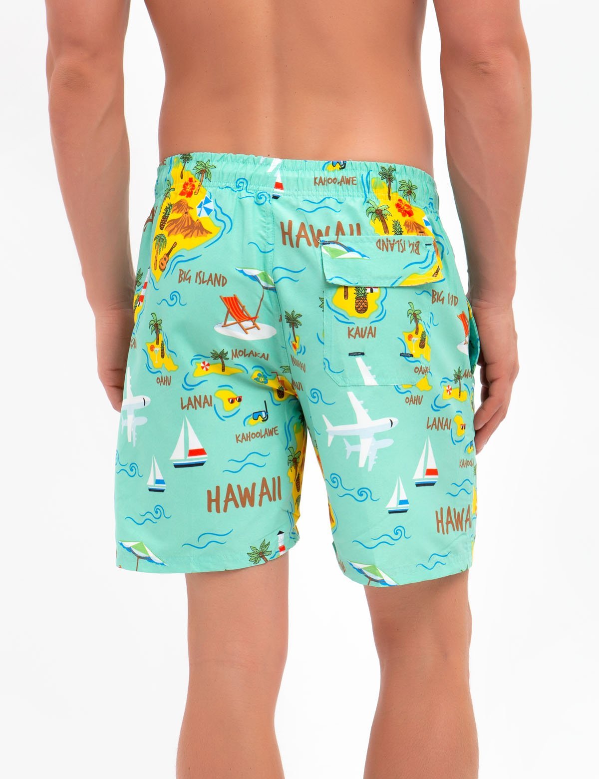 Hawaii Map Swim Trunks for Men - Quick Dry Polyester Board Shorts