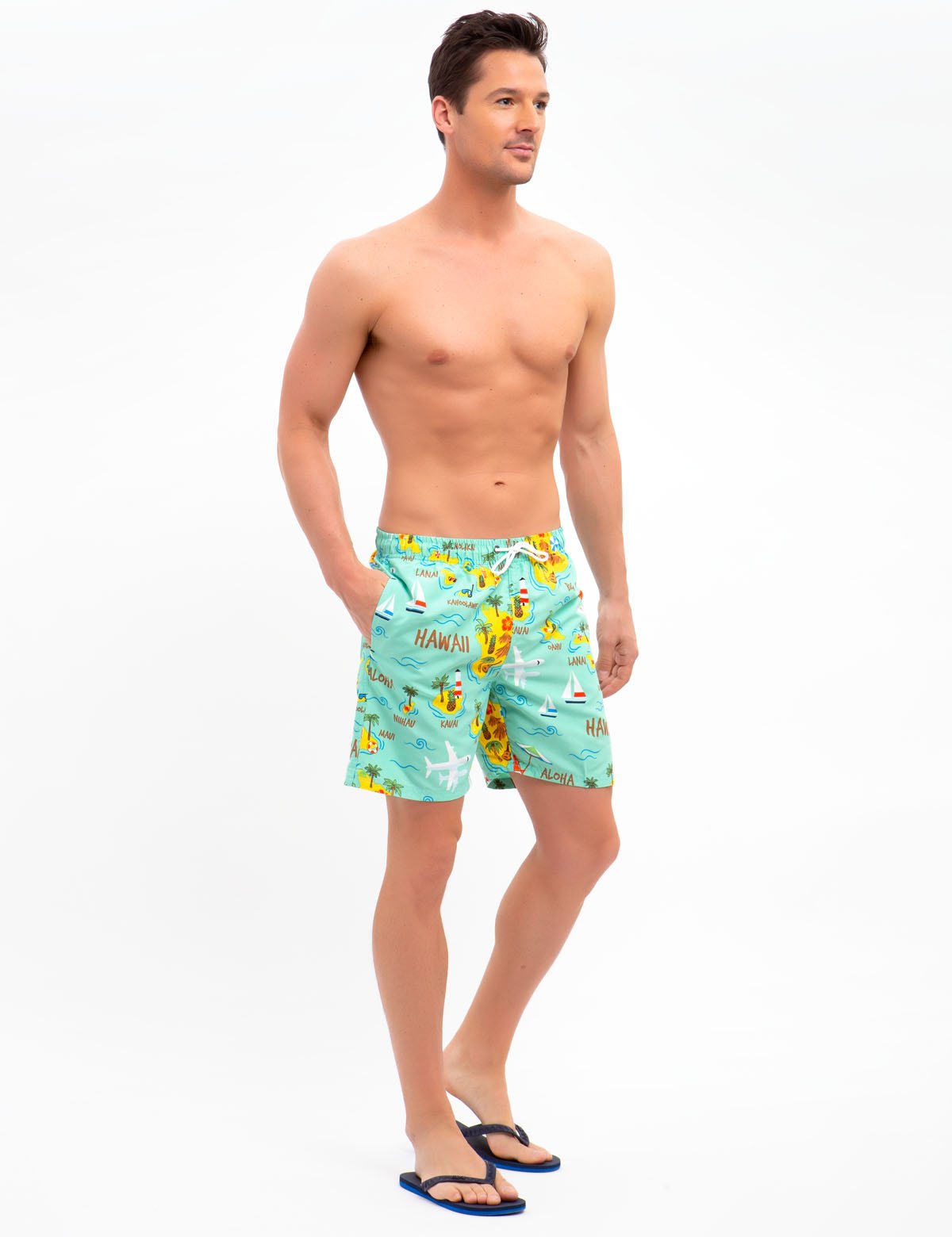 Hawaii Map Swim Trunks for Men - Quick Dry Polyester Board Shorts