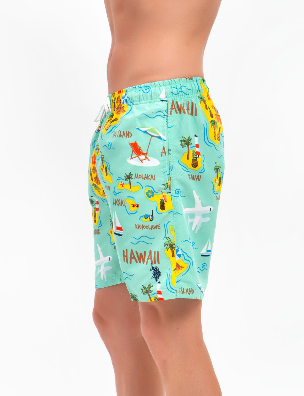 Hawaii Map Swim Trunks for Men - Quick Dry Polyester Board Shorts