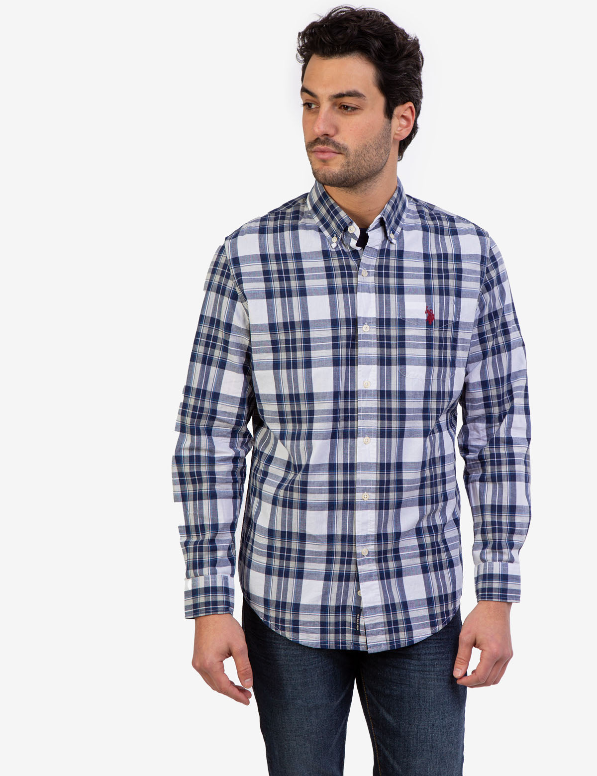 Men's Heather Poplin Plaid Long Sleeve Shirt