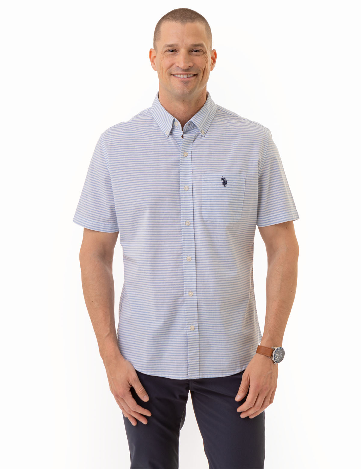 Men's Heather Poplin Short Sleeve Pocket Shirt