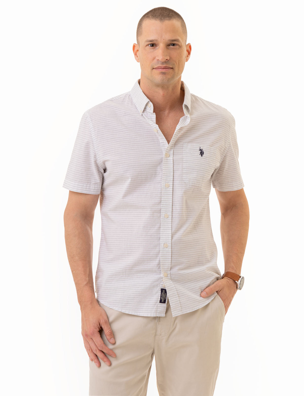 Men's Heather Poplin Short Sleeve Pocket Shirt