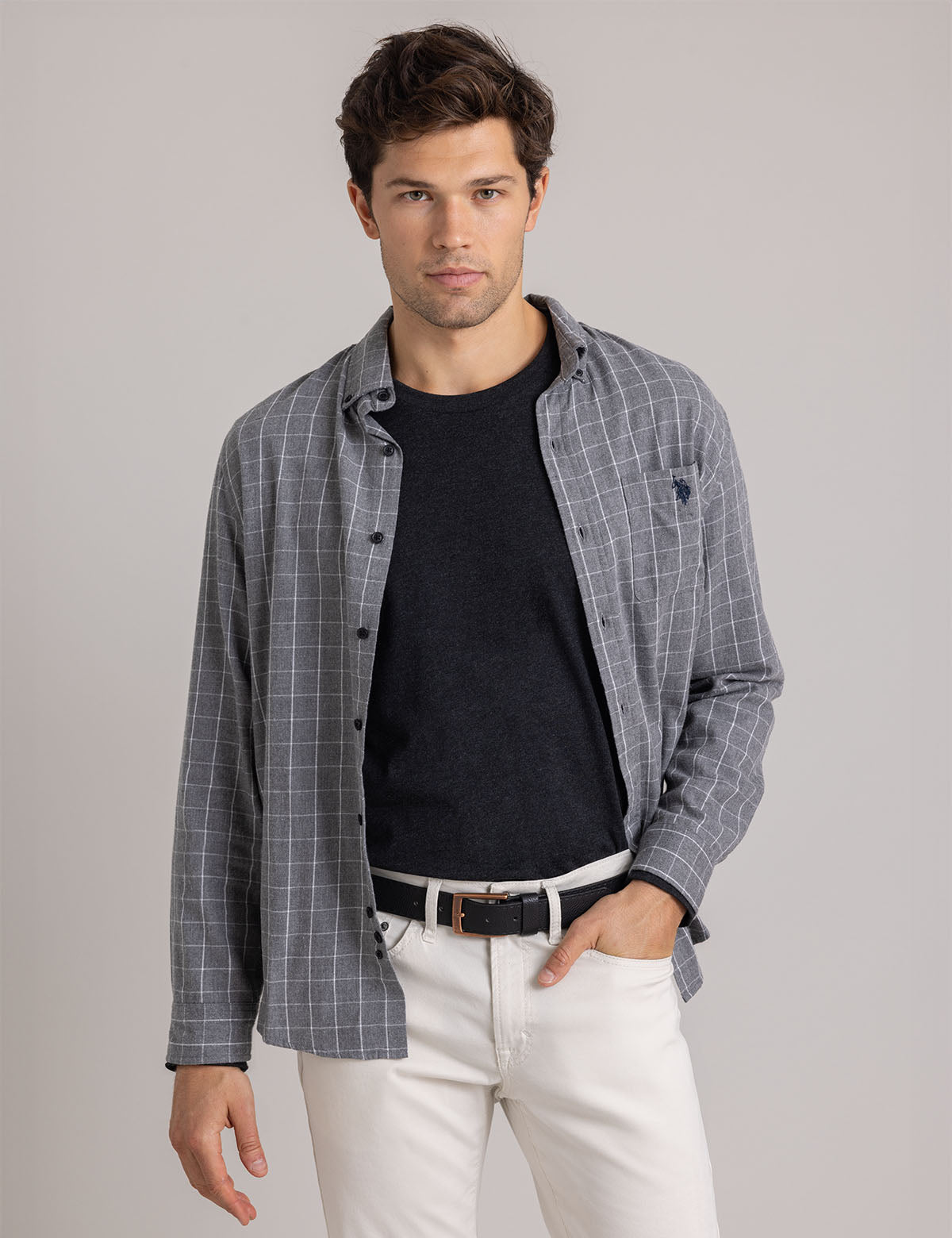 Heathered Twill Long Sleeve Shirt - Soft Peach Finish