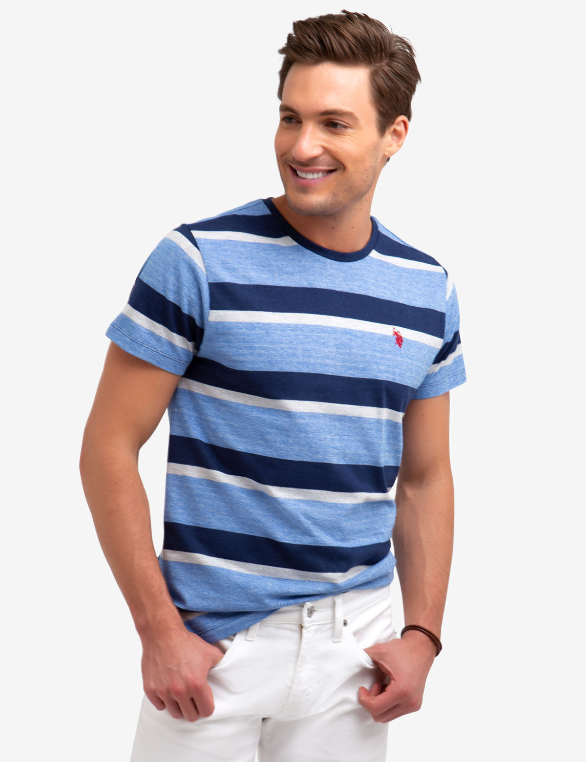Heathered Striped Cotton T-Shirt with Embroidered Logo