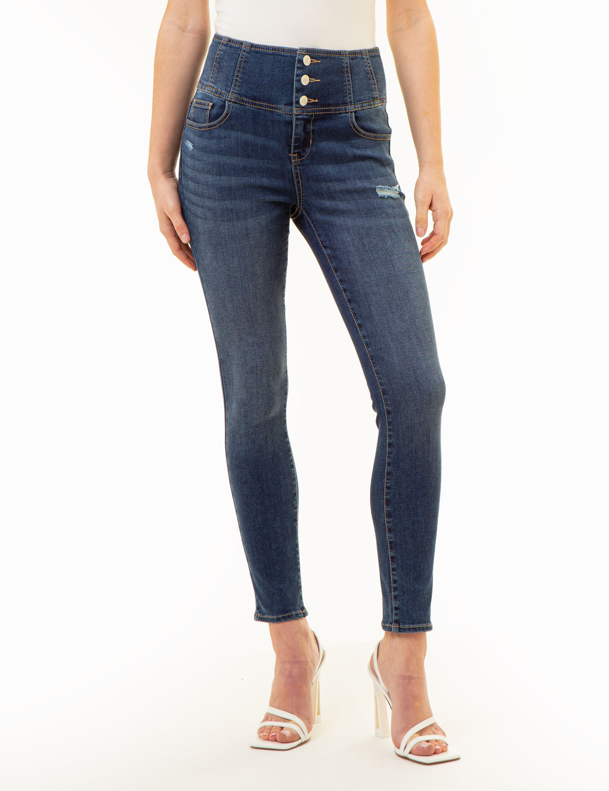 High Rise Corset Skinny Jeans for Women - Stretch Denim Pants