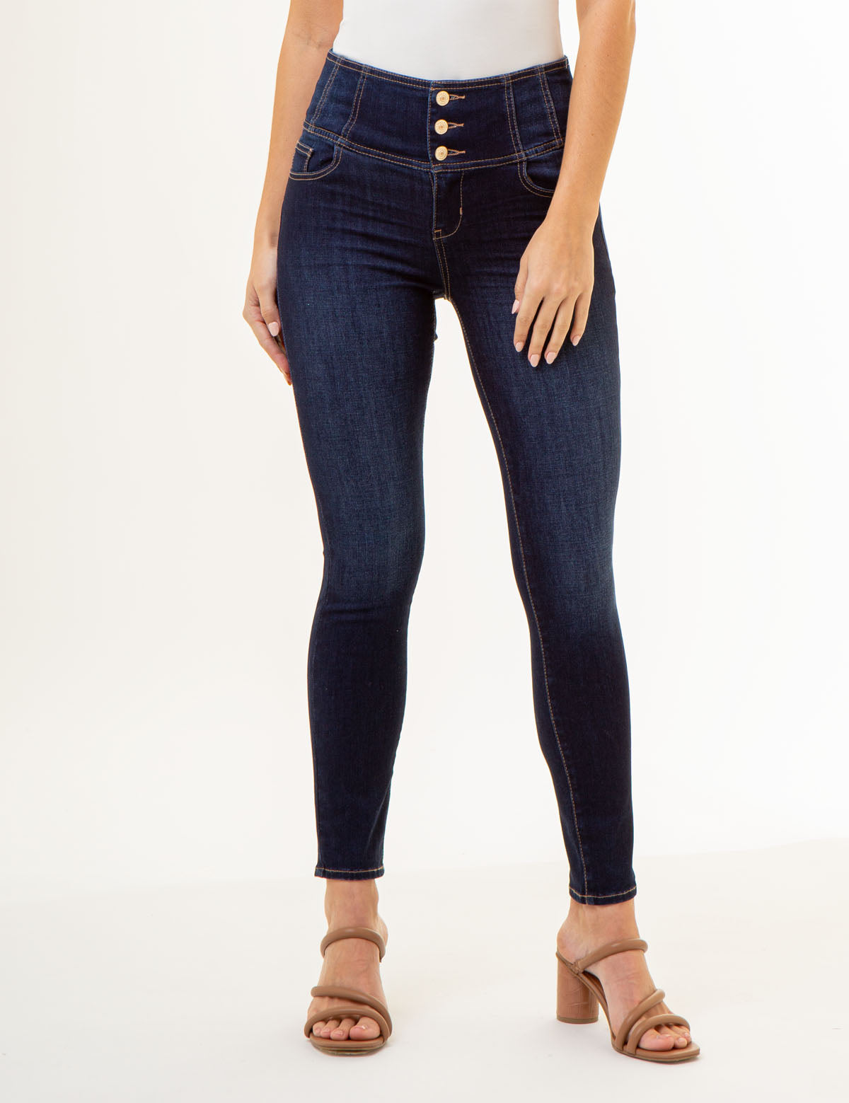 High Rise Corset Skinny Jeans for Women - Stretch Denim Pants