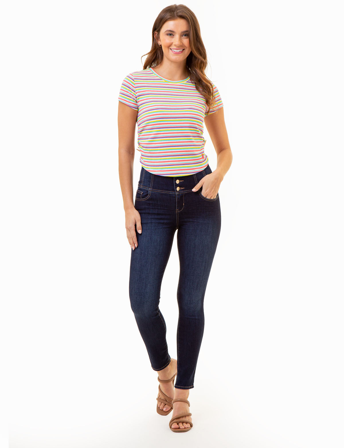 High Rise Corset Skinny Jeans for Women - Stretch Denim Pants