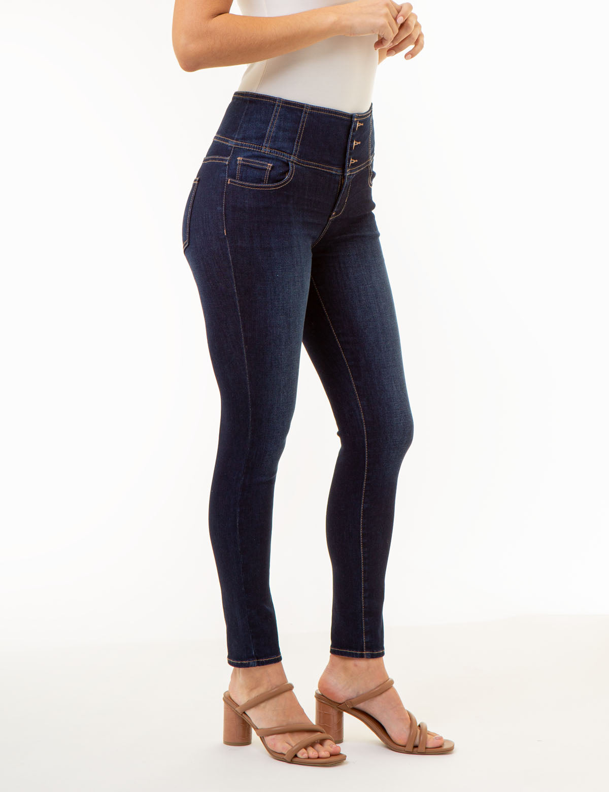 High Rise Corset Skinny Jeans for Women - Stretch Denim Pants