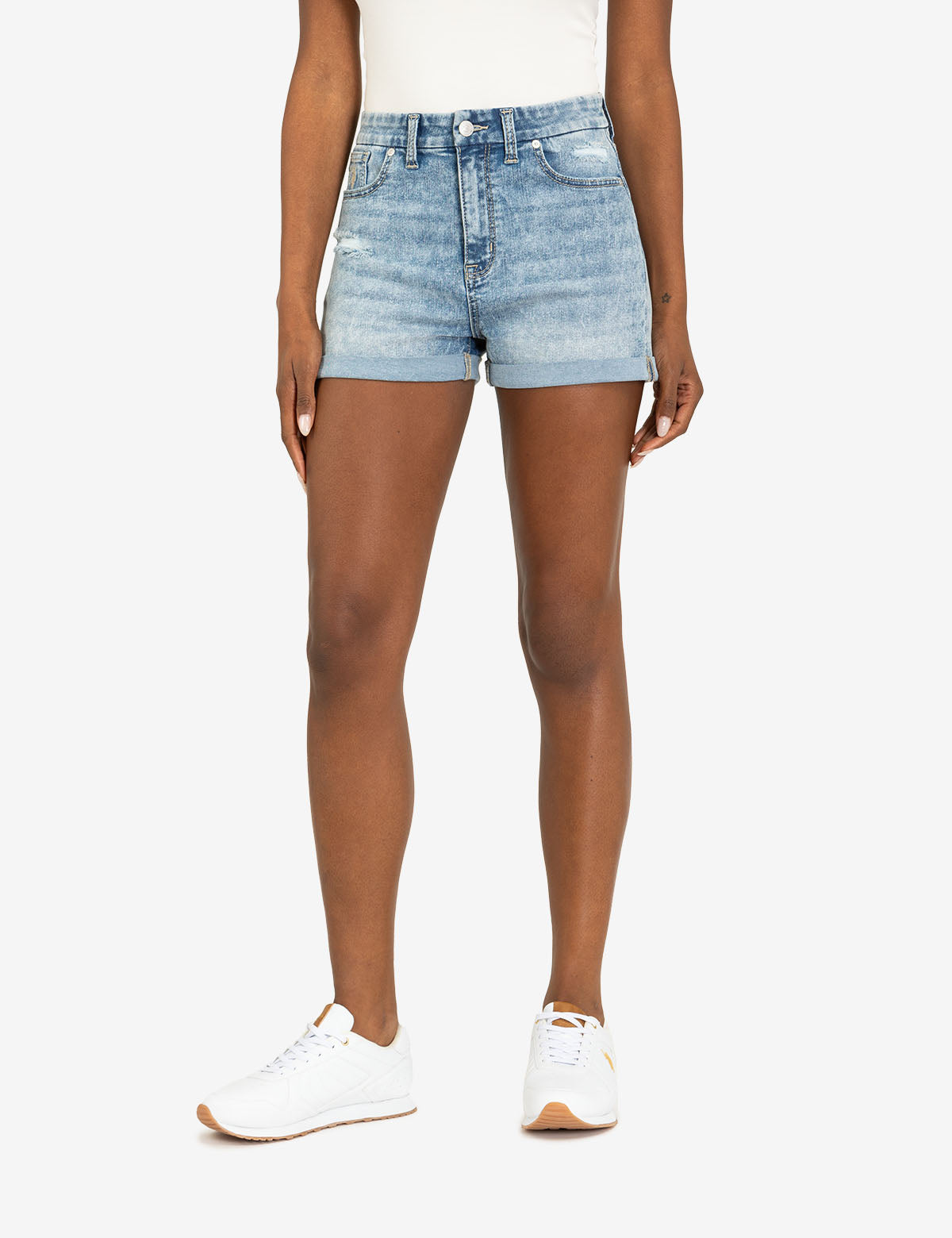 High Rise Curvy Cuff Denim Shorts for Women