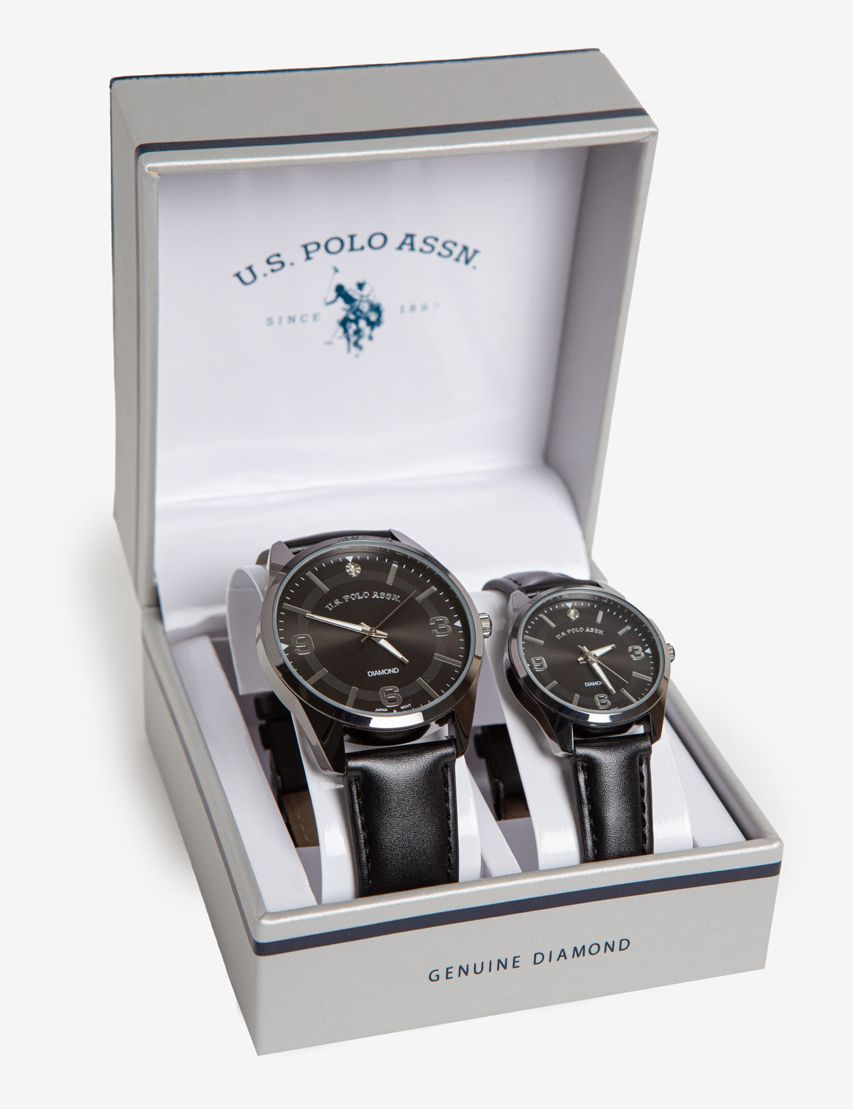 Black Diamond Couple Watch Set - His and Hers Matching Straps