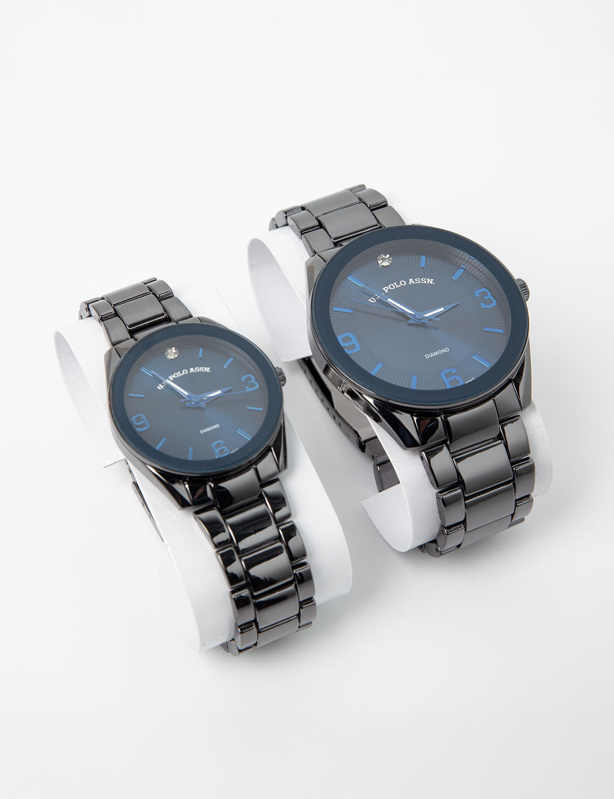 Blue Diamond Couple's Watch Set - His and Hers Matching Watches